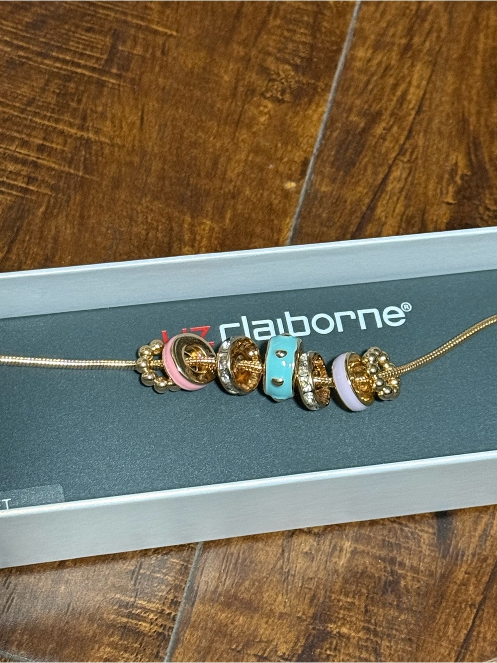 Liz Claiborne Gold-tone Bracelet with Pink and Turquoise Bead Accents